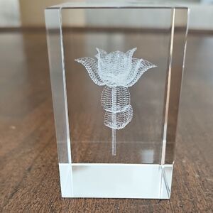 3D Laser-etched Crystal Glass Rose Paperweight